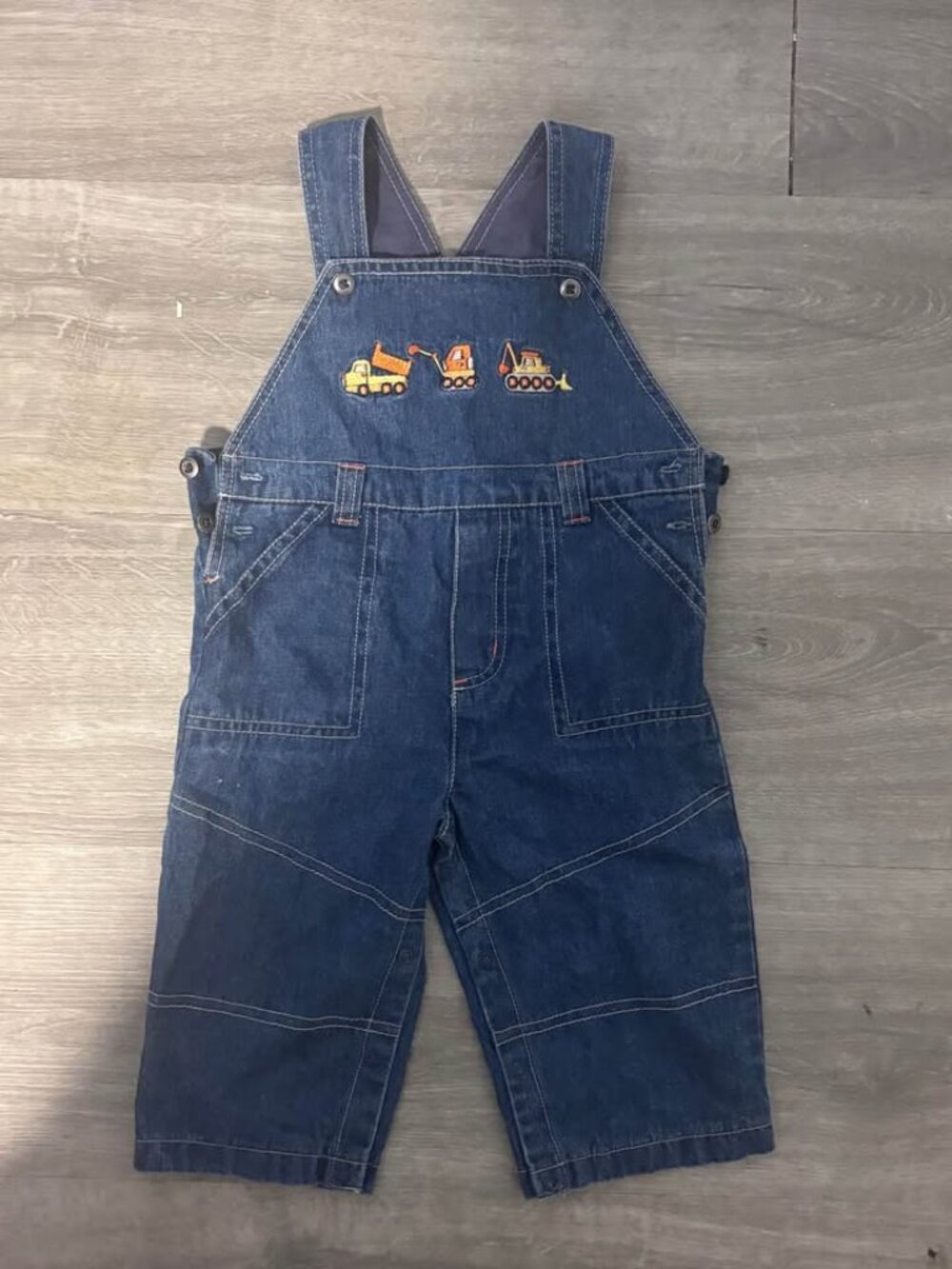 18 months toddler boy overalls- construction theme vintage